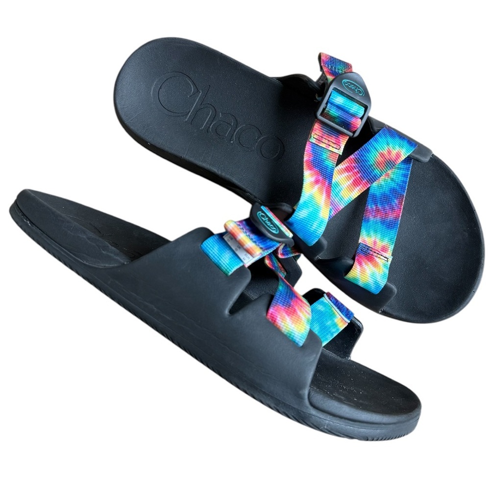 Chaco Chillos men size 11 rainbow tie dye slide sandals black